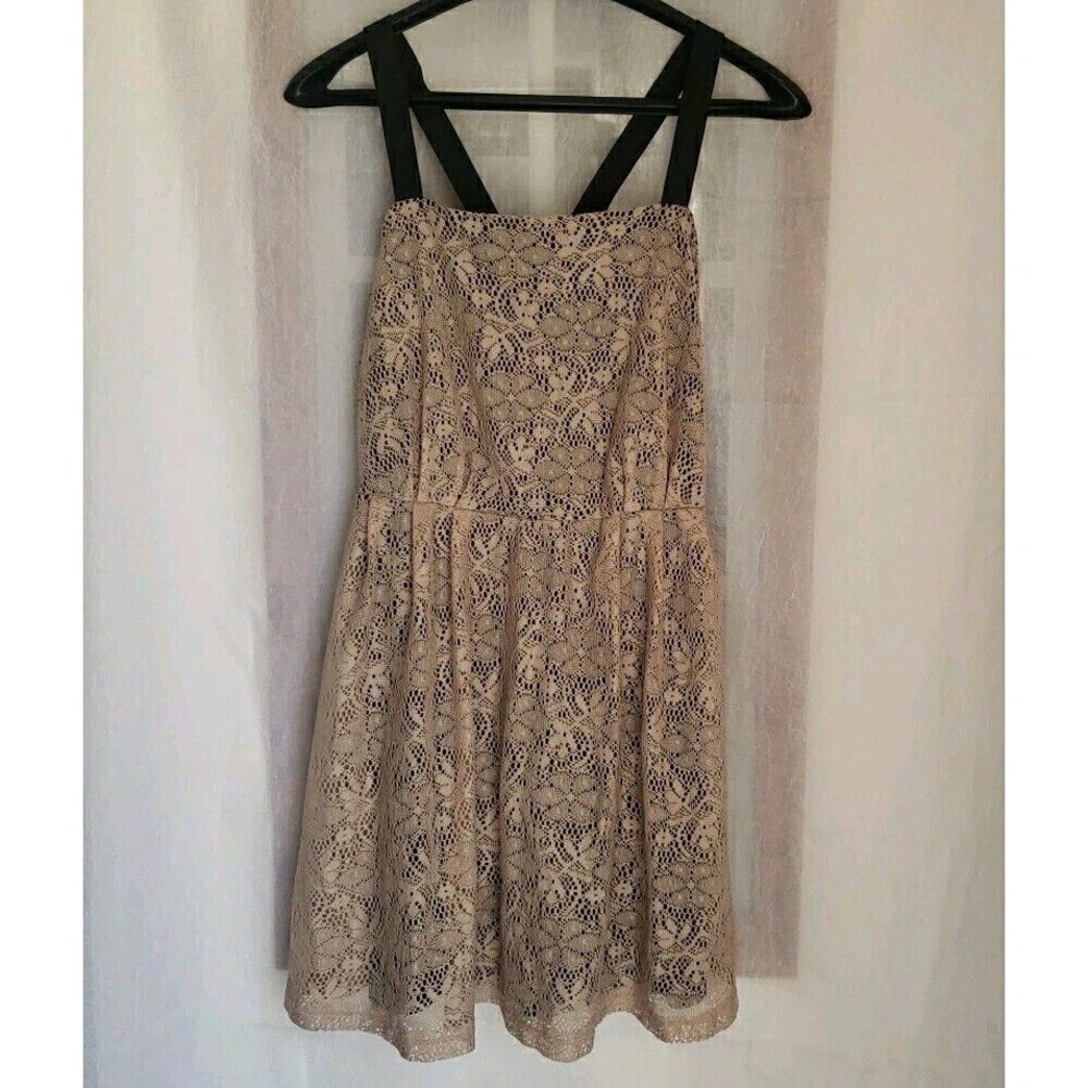 Y2k 90s Ruby Rox Women's Size 11 Dress Beige Black Above Knee Lined Straps Mini